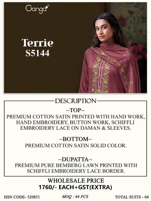 Ganga terrie 5144 lawn cotton dress material wholesale